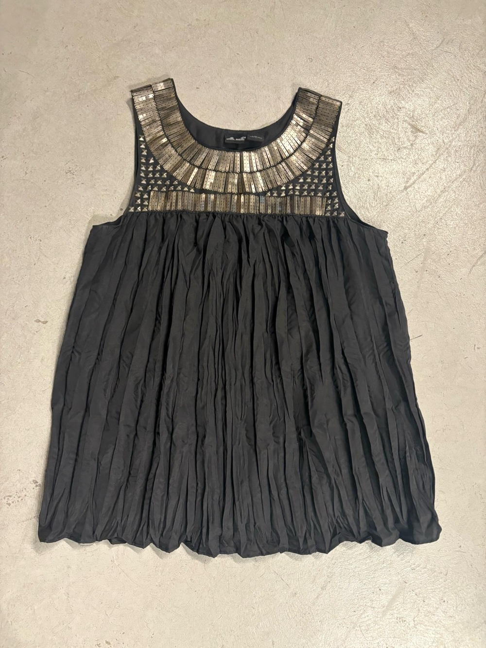 Willi Smith grey beaded and pleated blouse top